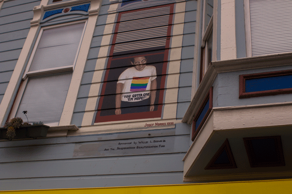 A painting of Milk is on the wall of his old campaign office.