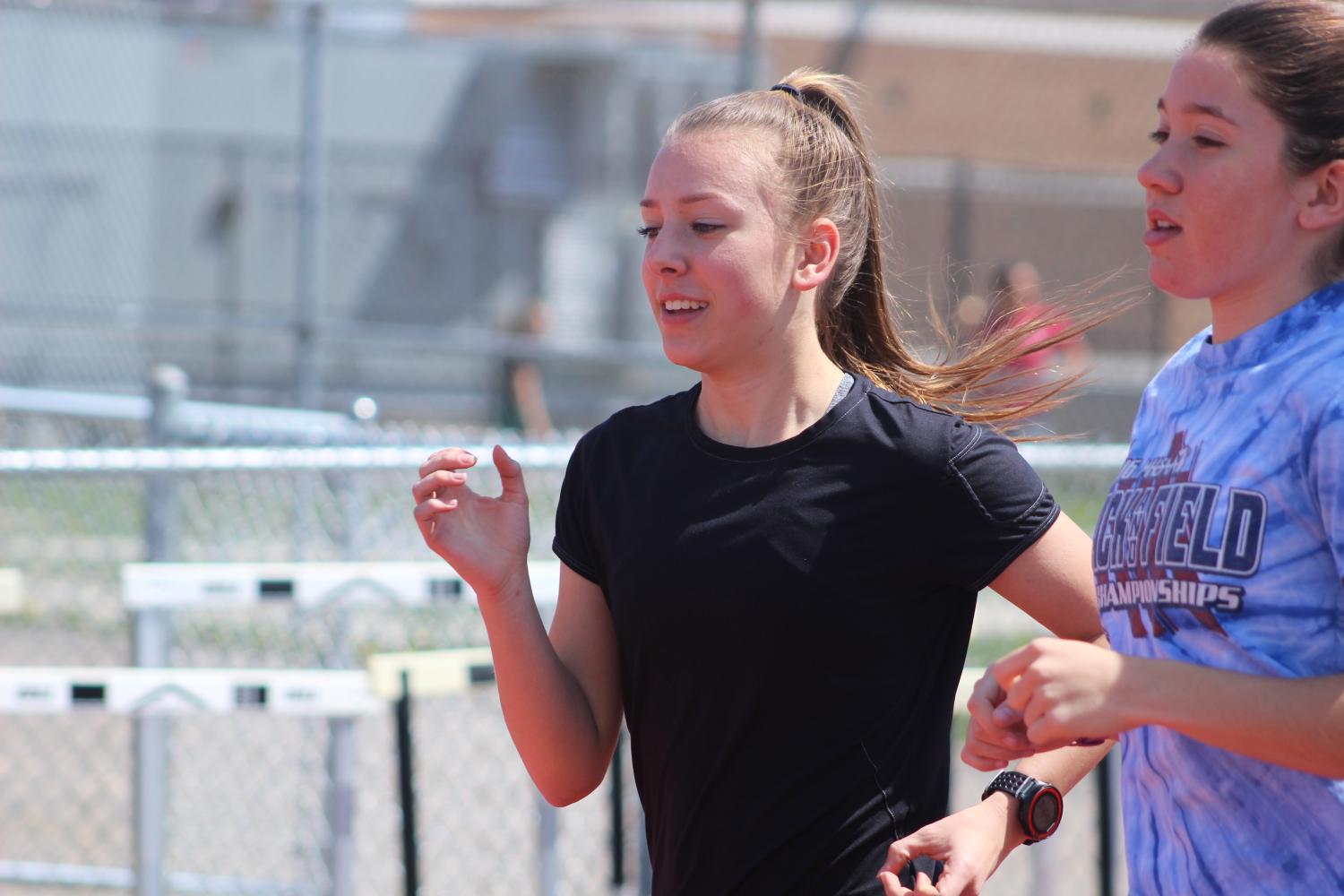 Sophomore Abby Kerr runs at track practice.