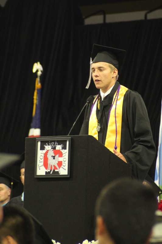 Jace Johansson, ‘16, addresses last year’s graduates; valedictorians traditionally speak at high school graduations.