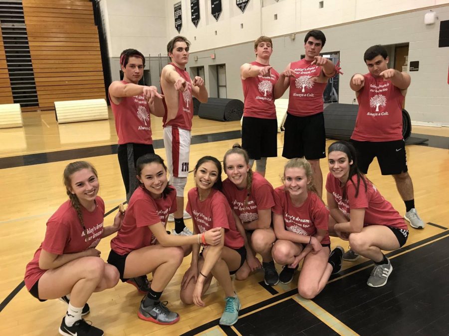Winning senior dodgeball team poses for a photo after their win.