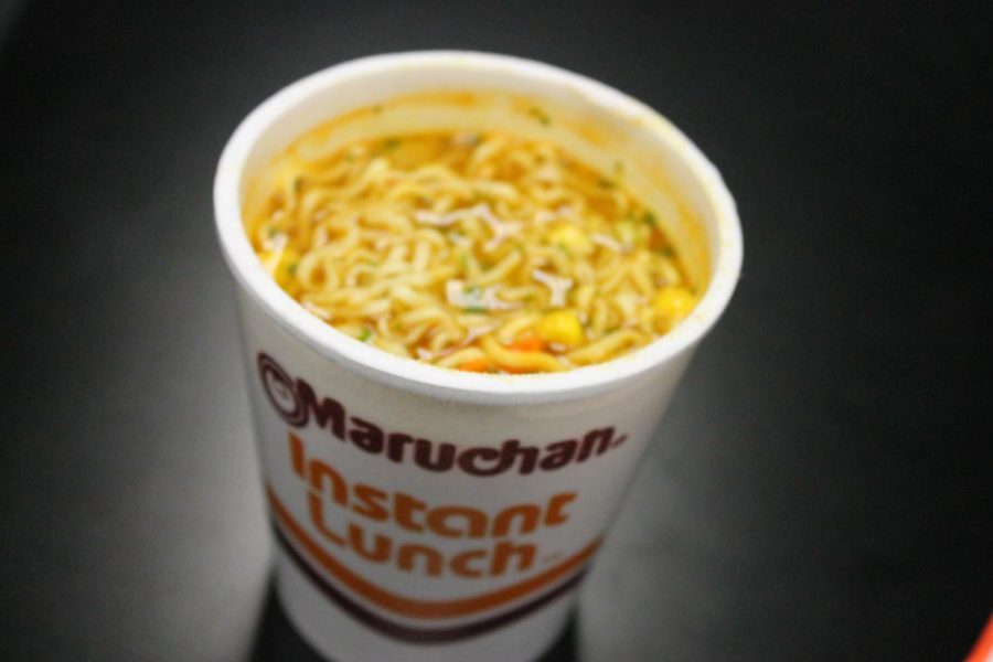 Students competed eating Maruchan Instant Lunch ramen.