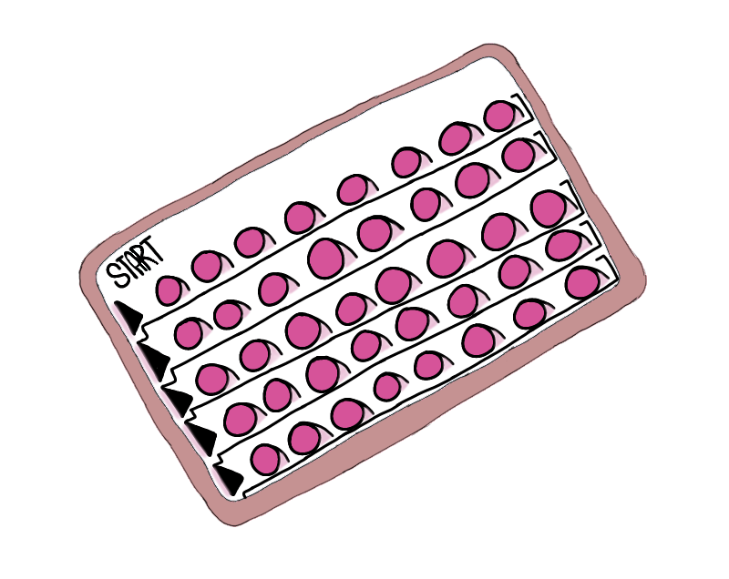 Graphic Illustration of a full pink birth control pill packet  