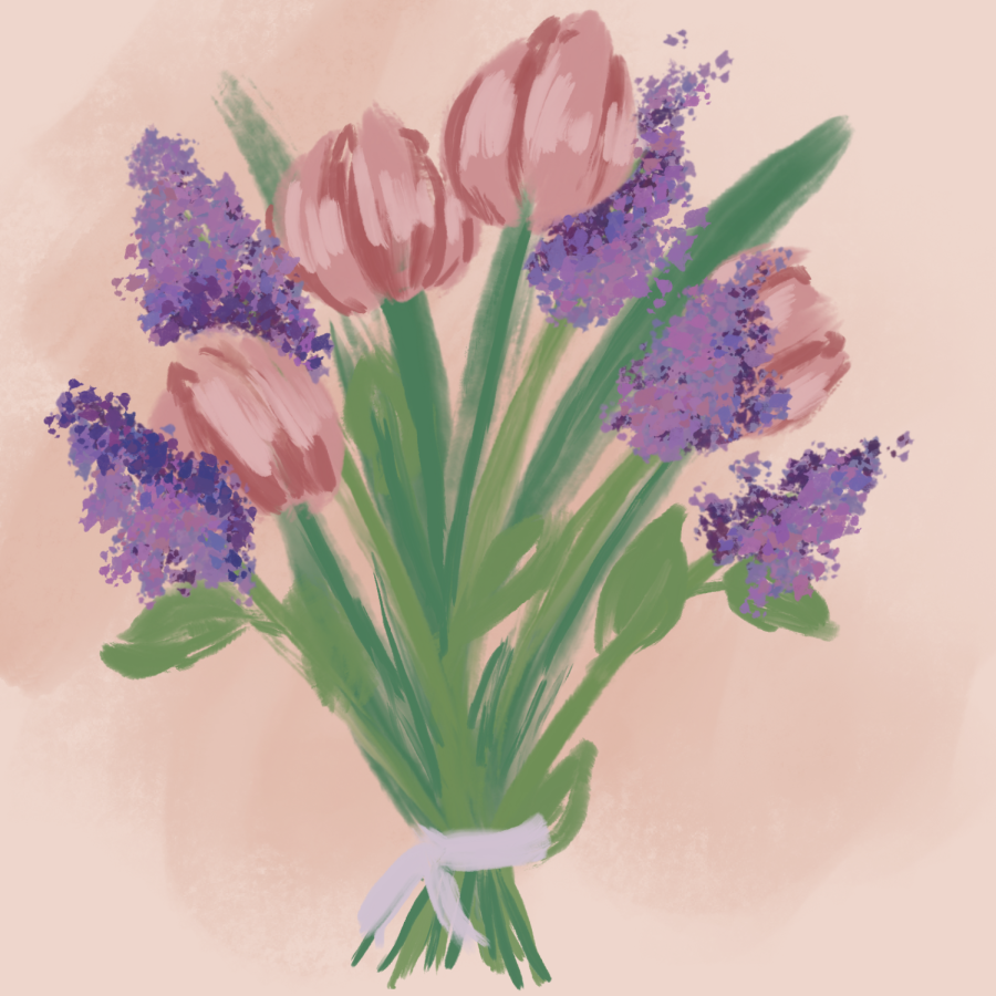 A tulip and lilac bouquet, perfect for a first love!